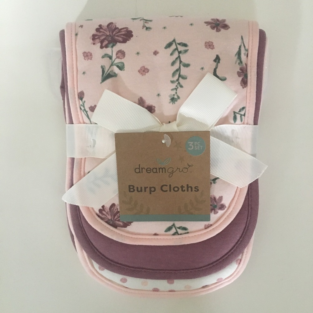 NEW Baby Burp Cloths Pack of 3 Various Prints Floral Pink Purple | DreamGro